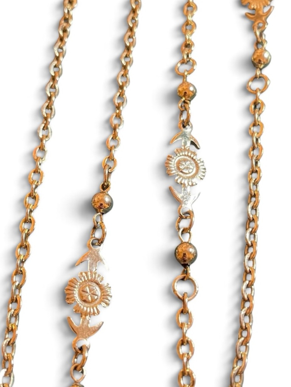 Vintage 51” Gold Tone Anchor & Floral Motif Medallion Accented Chain Necklace - Picture 1 of 6